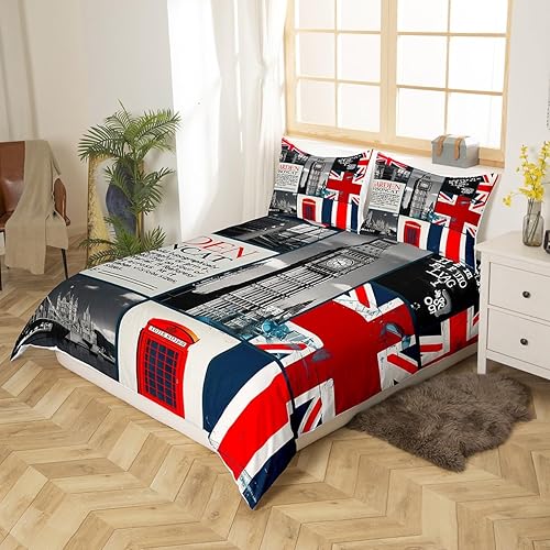 Miniatura 2 de Londres - Juego de ropa de cama romántica con diseño de edificio urbano para adolescentes y niños, funda de edredón grande doblada con puente de la