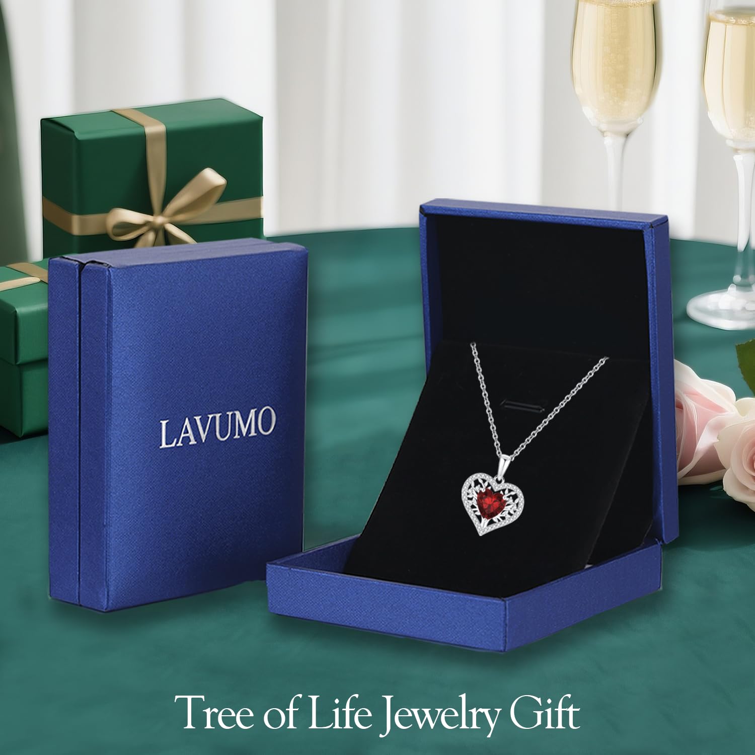 LAVUMO Collana Donna Argento Sterling 925 Ciondolo Albero Della Vita Cuore Gioielli con Pietra di Zirconia Cubica Regalo per Donne Fidanzata, Mamma, San Valentino Natale Regalo