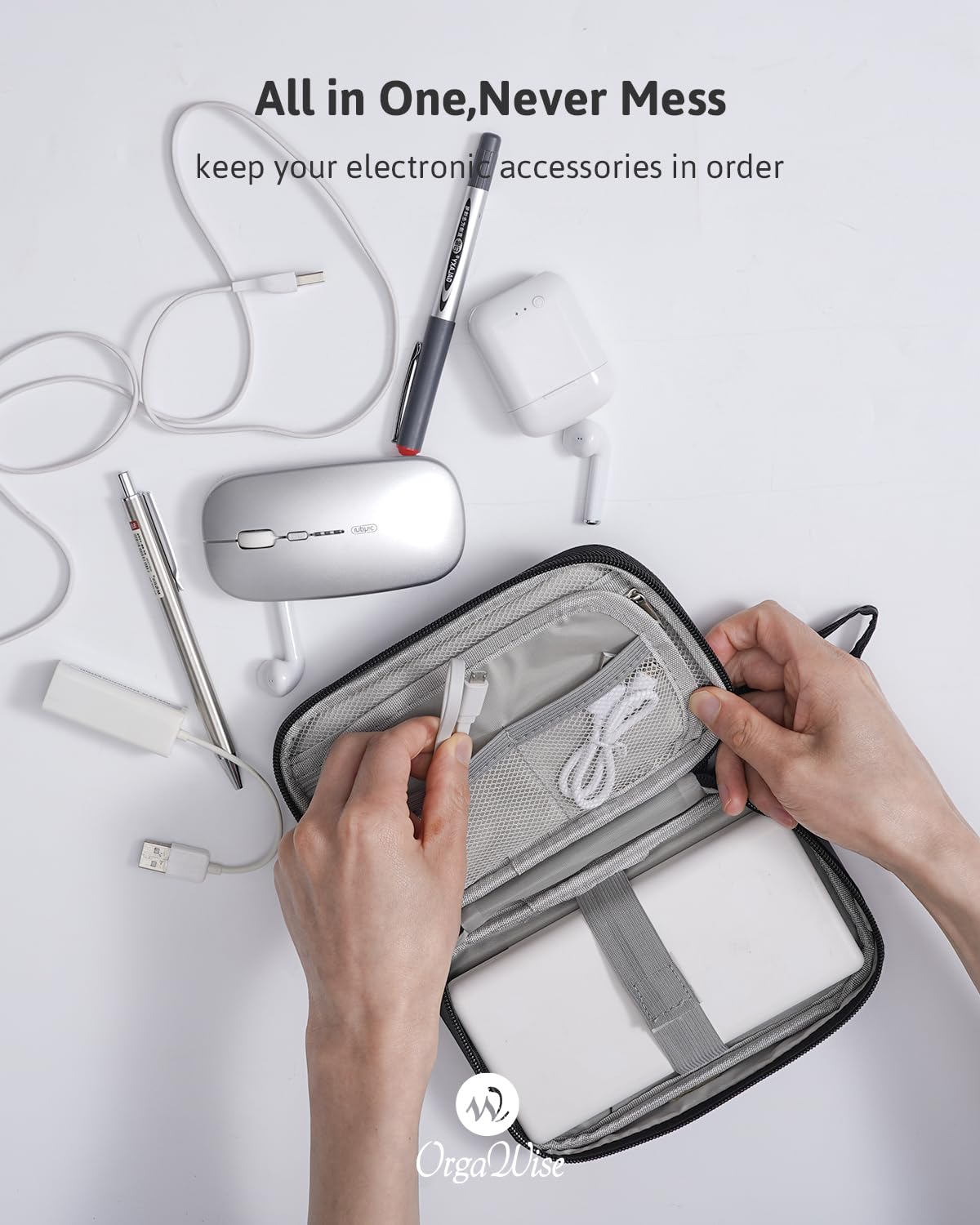 OrgaWise Etui podróżne na akcesoria elektroniczne, elektronikę, kable, powerbank, kabel do ładowania, tablet itp., czarne (S2-Black)