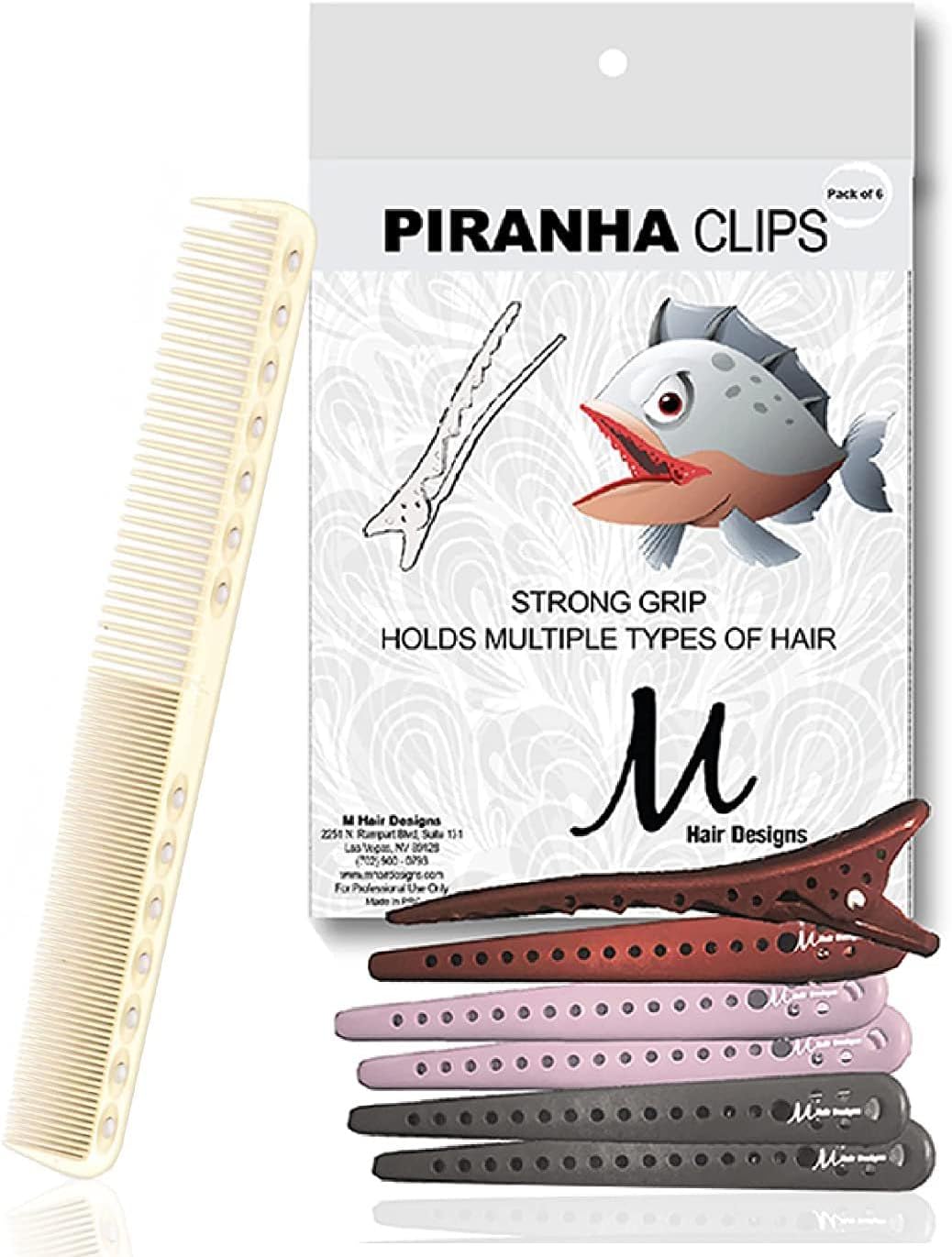 YS Park 339 White Basic Cutting Comb and M Hair Designs Piranha Hair Clips Assorted Colors (Bundle 2 items)