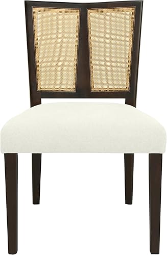 Miniatura 4 de Juego de 2 sillas de comedor de ratán sin brazo, asientos tapizados de tela con marco de madera de caucho, diseño moderno de respaldo de escalera