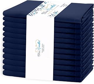 BlueNeedles Navy Blue 100% Cotton Cloth Napkins Set of 12 - 18x18 Inch Soft, Absorbent, Reusable Dinner Napkins for Weddings, Parties & Daily Use