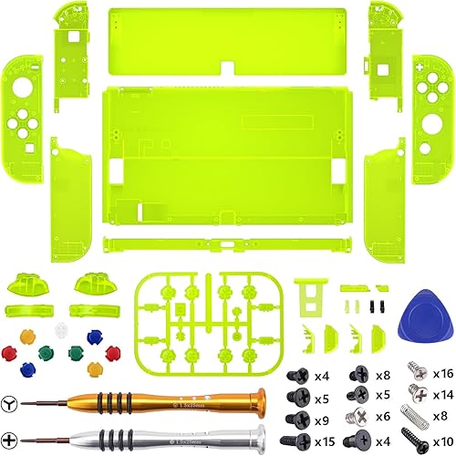 Miniatura 3 de eXtremeRate Juego completo de carcasa transparente verde lima personalizado para Nintendo Switch OLED, placa trasera de consola de repuesto para