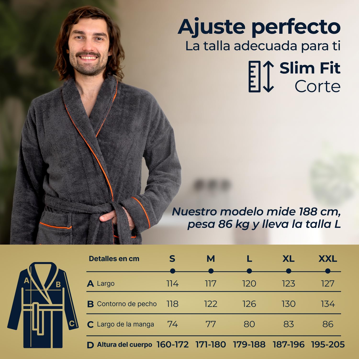 Albornoz de Baño para hombre de Algodón 430 gsm - S/M/L/XL/XXL - Alta Absorción y Certificado OEKO TEX