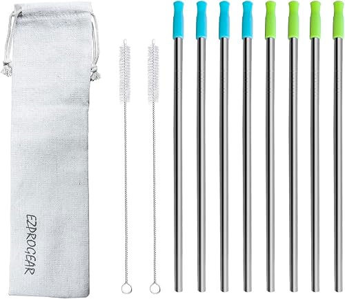 Miniatura 6 de Ezprogear Pajitas anchas reutilizables de acero inoxidable de 0.315 in de ancho (0.31 pulgadas) para batidos y batidos con puntas y bolsa de lona (4