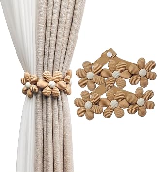 2pcs Curtain Ties Flower Curtain Buckles,Cute Flower Curtain Ties Decorative Rope for Bedroom Window Treatment Brown