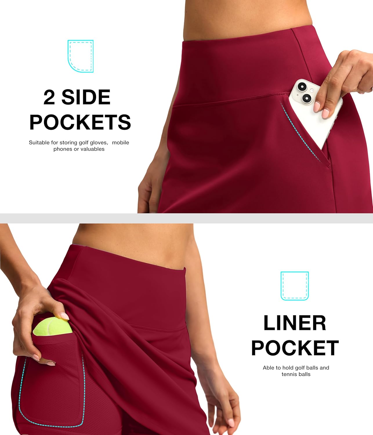 SANTINY 16" Skorts for Women with 4 Pockets High Waisted Stretchy Pickleball Casual Tennis Skirt Athletic Golf Skort - Image 4