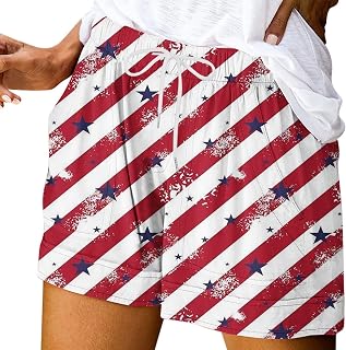 Shorts for Womens Summer Trendy Beach Trunks Pants Independence Day Print High Waisted Sport Casual Sweatpant