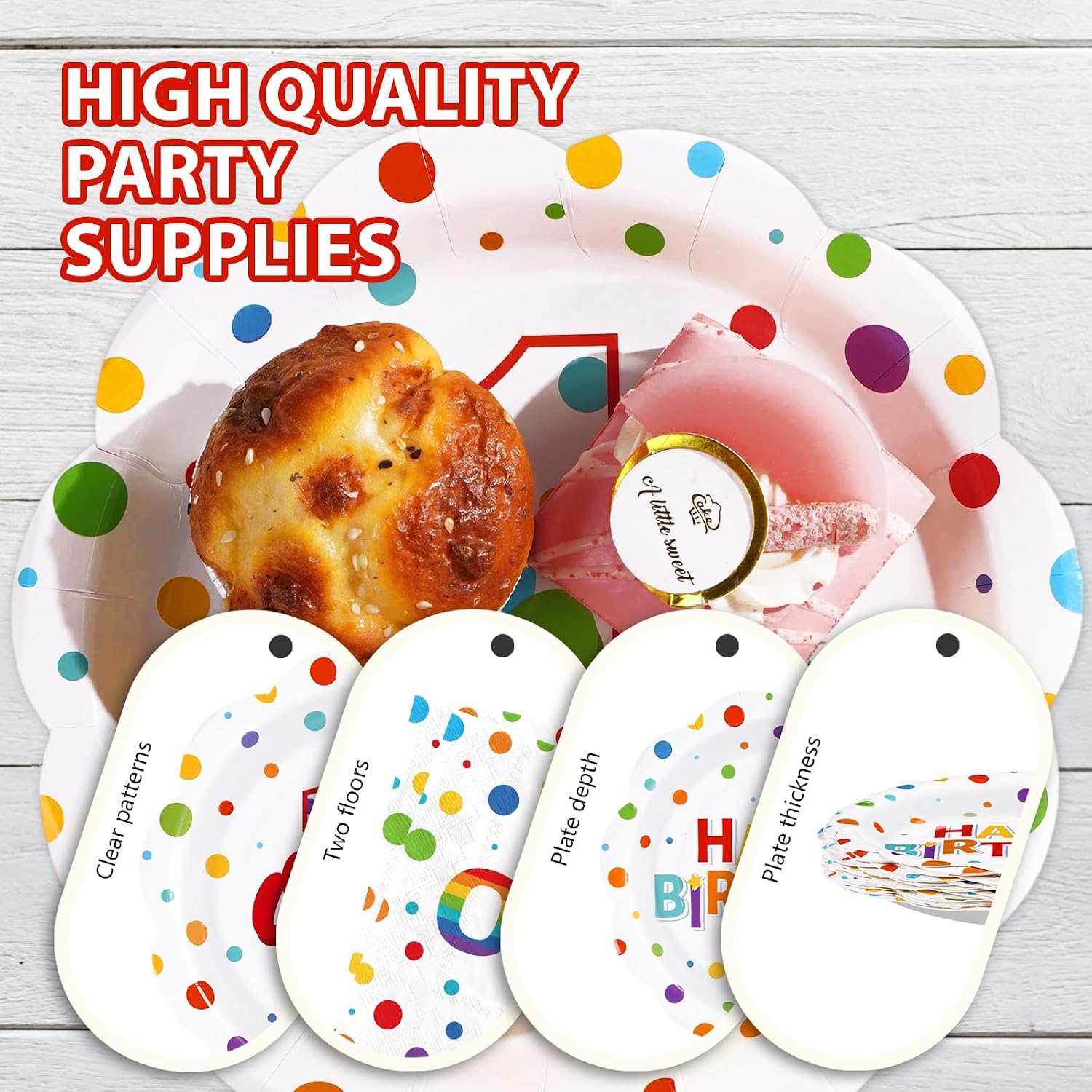96Pcs Happy 1st Birthday Party Supplies Colorful Polka Dots 1st Birthday Plates and Napkins Sets Confetti Rainbow Party Decorations for Kids Baby Shower One Year Old Parties Decoration Serves 24