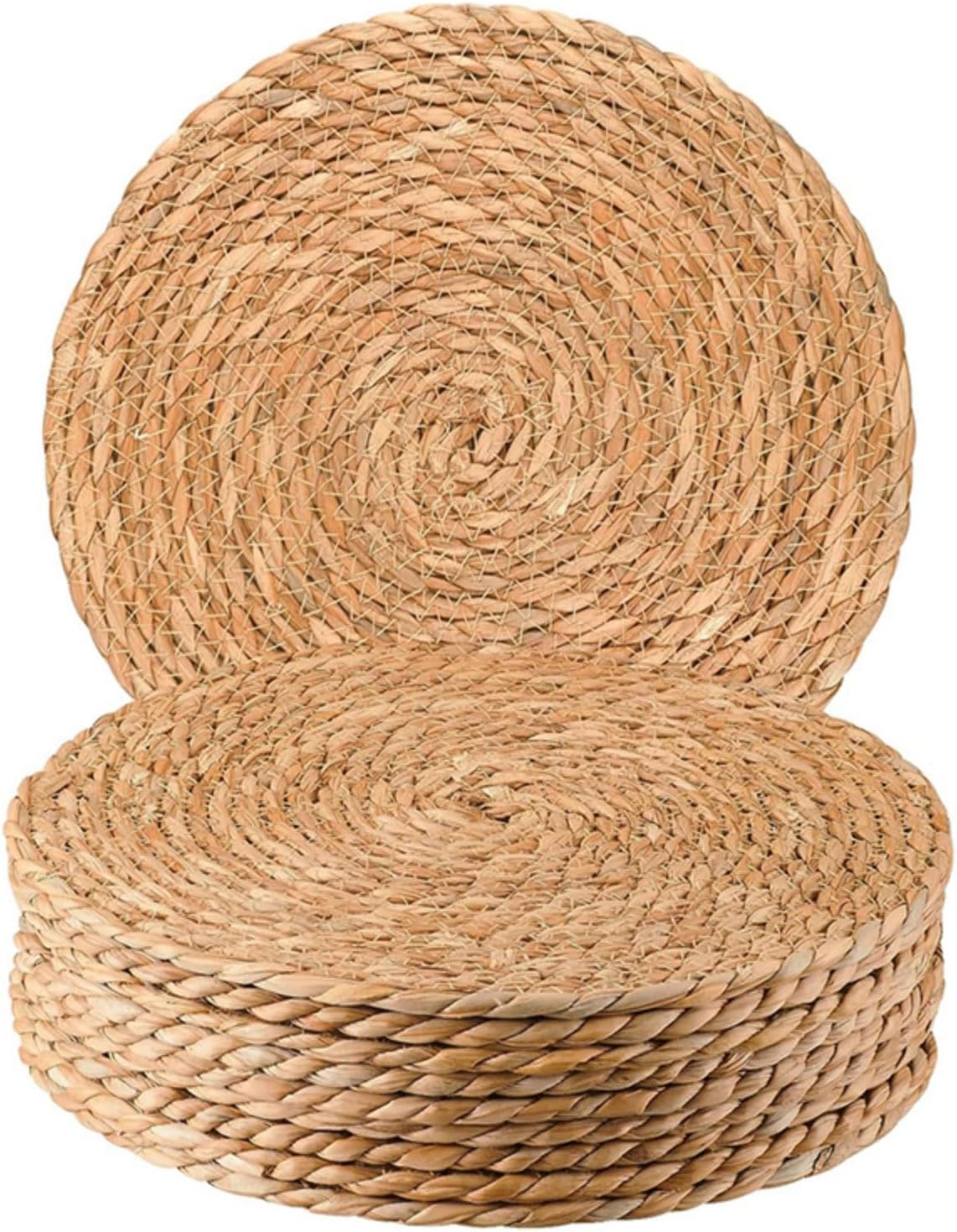 KUWAN Round Woven Placemats 12 inch Set of 10 - Placemats Natural Water Hyacinth Placemat, Farmhouse Weave Place Mats, Rustic Braided Wicker Table Mats for Dining Table,Home,Wedding,Outdoor，Christmas