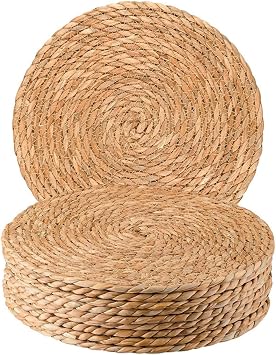 KUWAN Round Woven Placemats 12 inch Set of 10 - Placemats Natural Water Hyacinth Placemat, Farmhouse Weave Place Mats, Rustic Braided Wicker Table Mats for Dining Table,Home,Wedding,Outdoor,Christmas