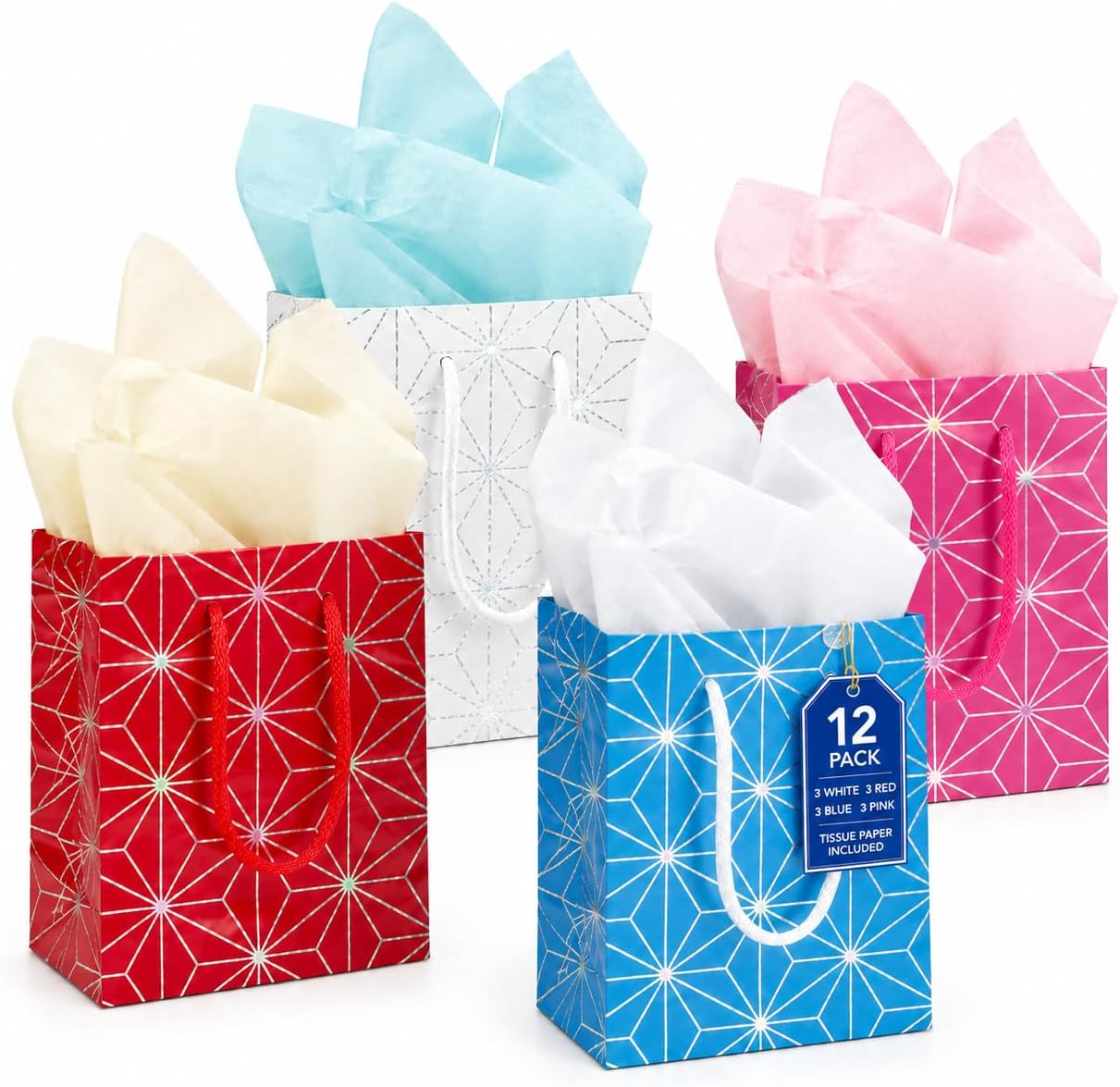LWBDD 12 Pack Mini Gift Bags with Handles and Tissue Paper