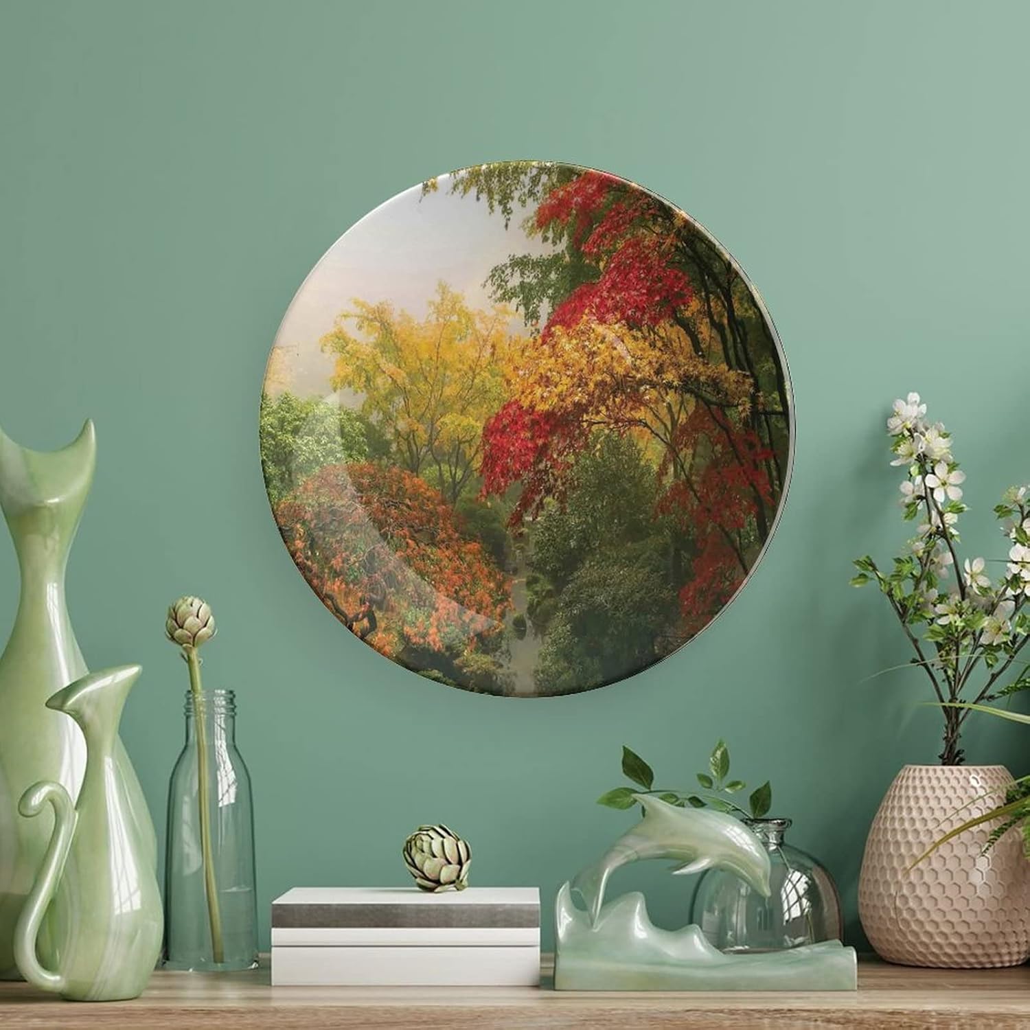 XISUNYA 7 Inch Decorative Plate, Country Decor Dinner Plate, Maple Trees in The Fall at Portland Japanese Garden Print Ceramic Wall Hanging for Home Office Party Dinner Table Decor