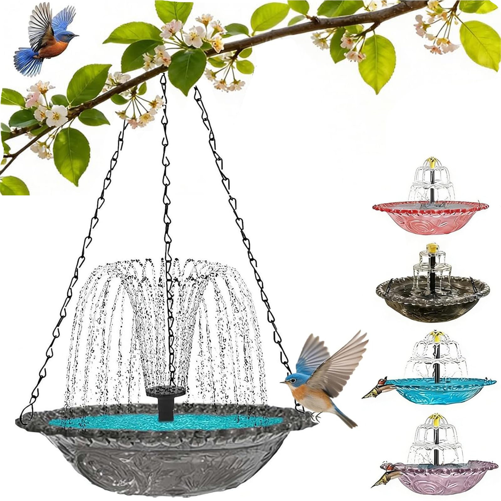 Fontaine solaire en cascade en verre pour attirer les oiseaux sauvages dans le jardin