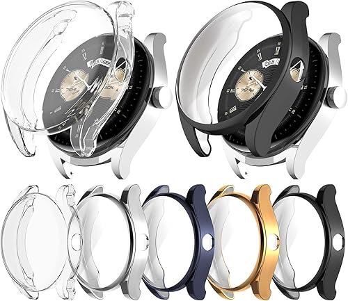 FitTurn Funda de reloj para HUAWEI Watch Buds con protector de pantalla de TPU ultra fino transparente HD integrado, carcasa de color de metal