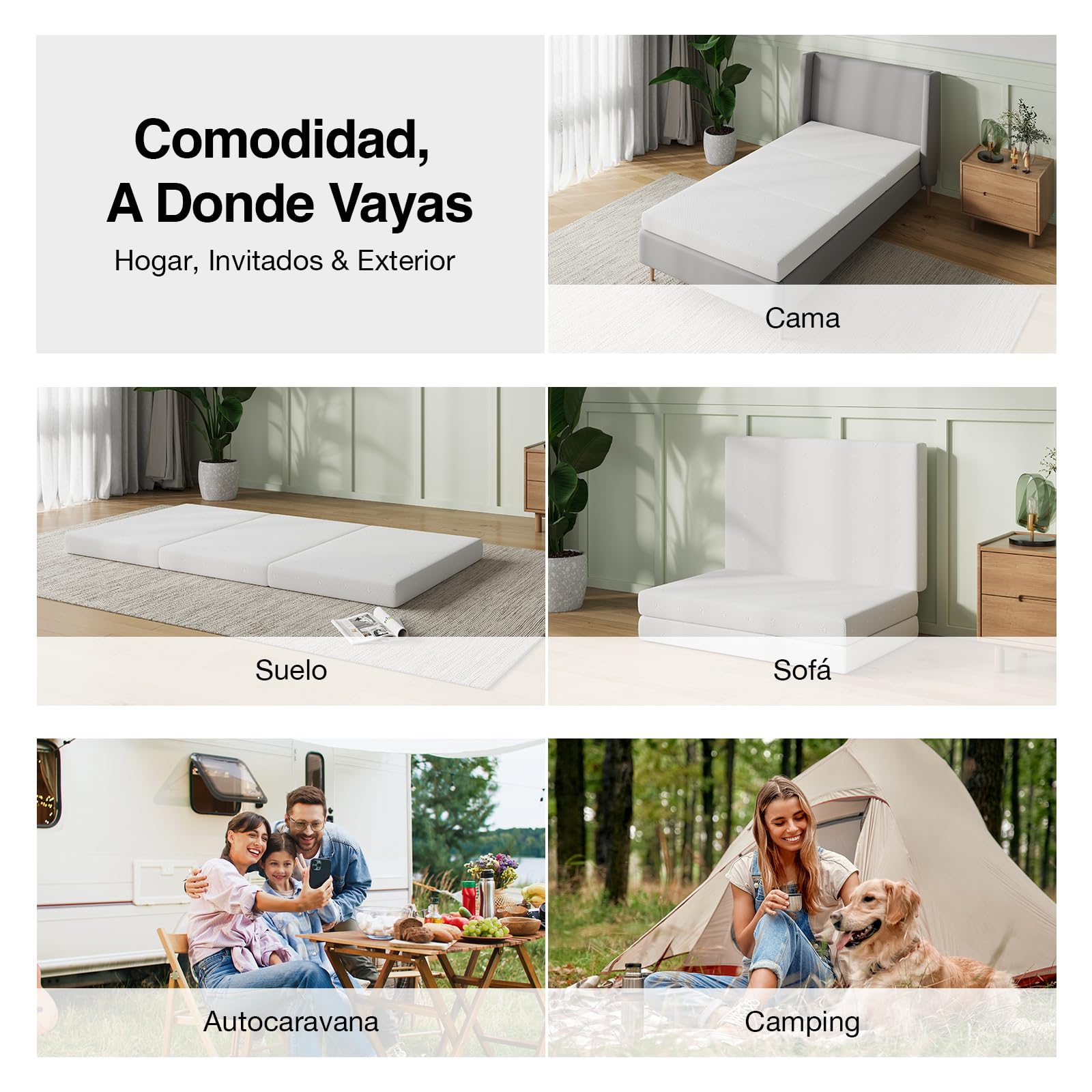 Novilla Colchón Plegable 10 cm, Cama Supletoria de 3 Piezas con Espuma Alta Densidad, Funda Lavable y Transpirable, Ideal para Invitados, Camping y Viajes (135x190 cm)