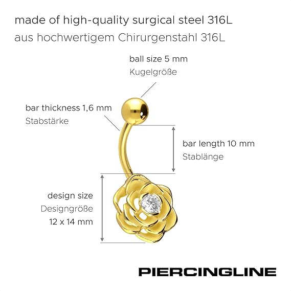 Piercingline Navelpiercing, van chirurgisch staal, met 2 kristallen, bananabell-piercing, verschillende kleuren, 4 maten, Roestvrij staal, kristal