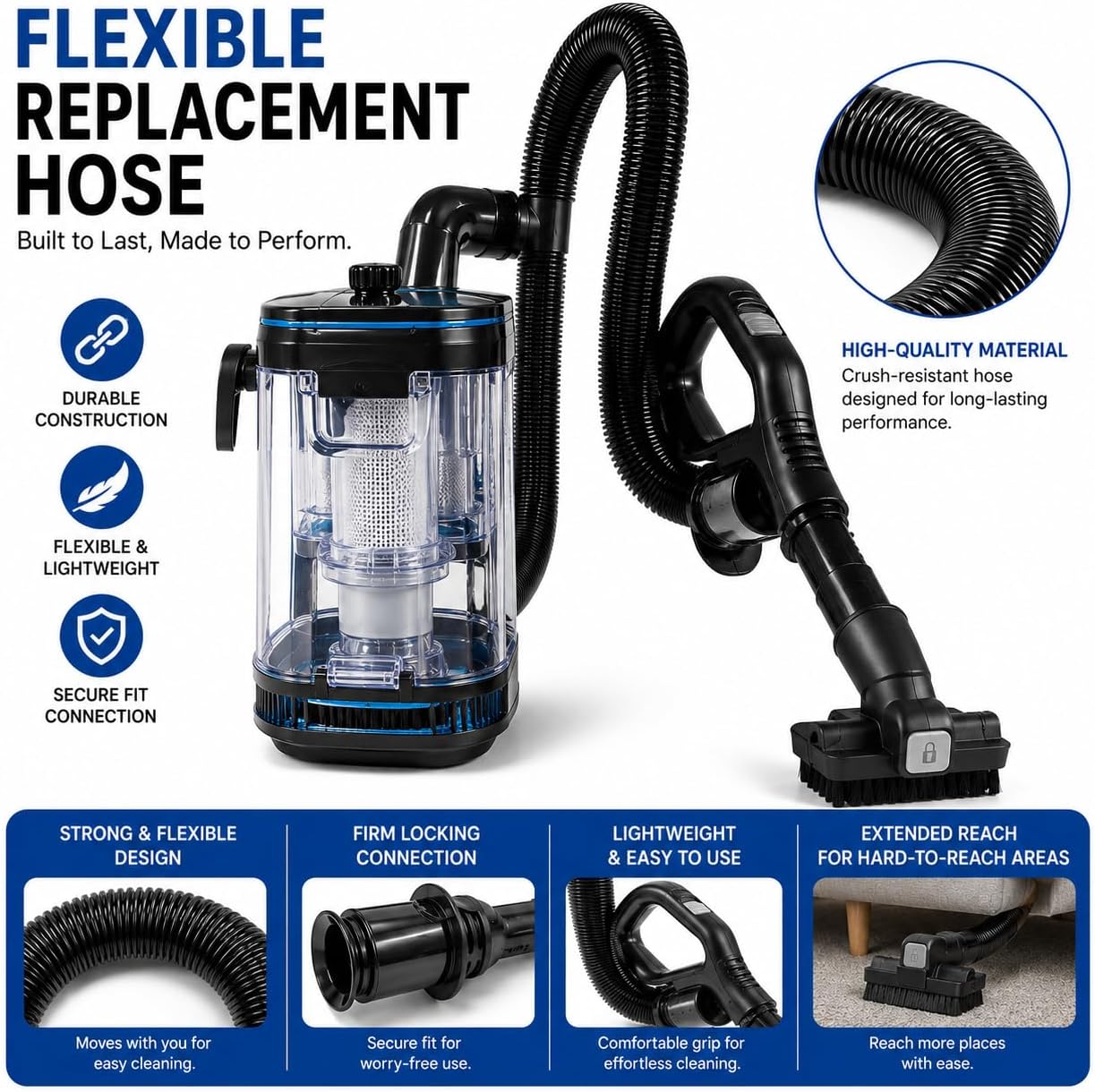 8.2 FT Vacuum Hose Replacement for Shark Lift-Away/DuoClean LA502 LA322 LA300 LA702 LA700 LA555 LA401 UV950 UV900 UV850, Restores Suction & Easy Installation Flexible Stretch Vacuum Cleaner Hose