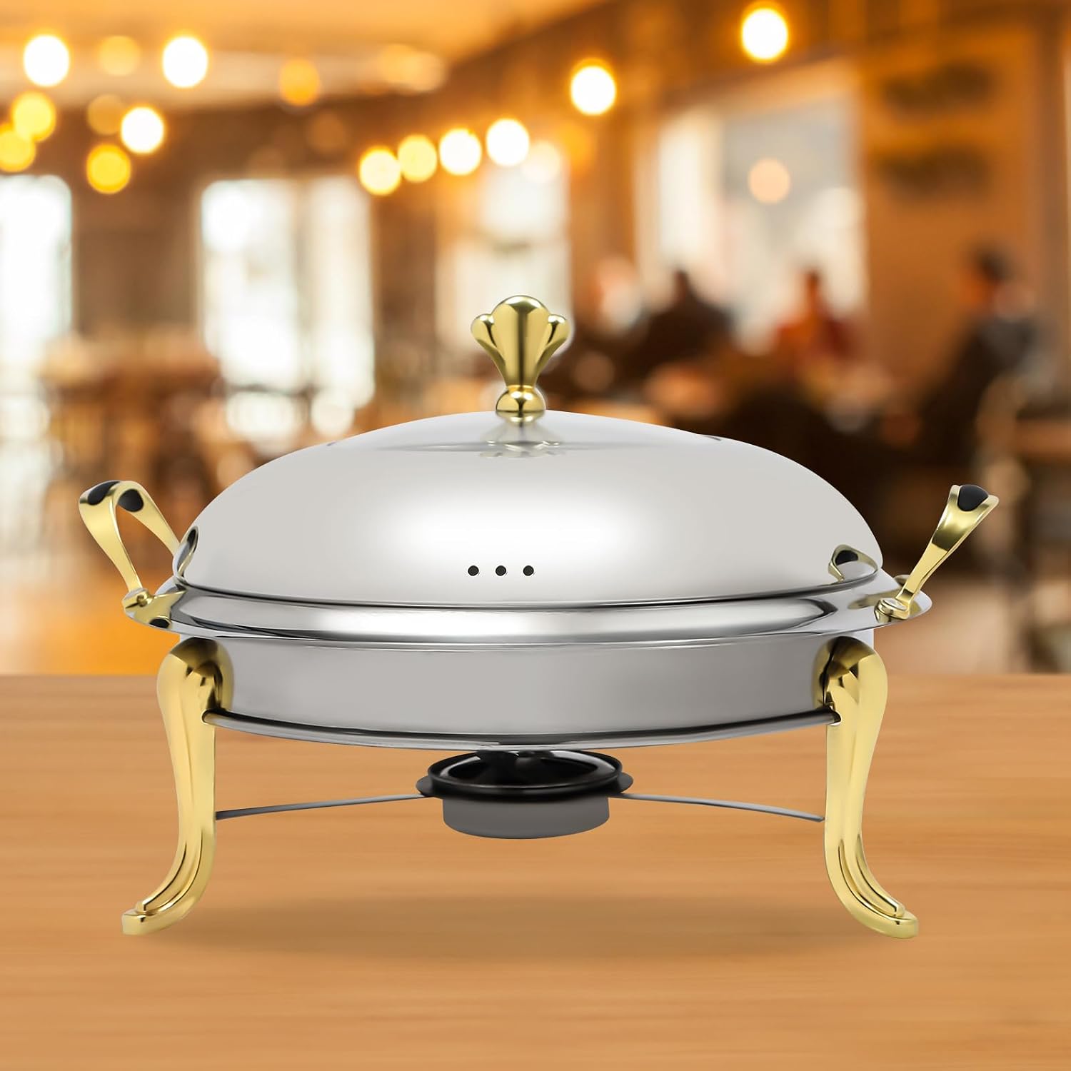 Chafing Dishes for Buffet 4 Pack - 2.64QT Stainless Steel Round Chafing Dishes with Lids, Food Warmers for Weddings, Parties, and Catering Events, Elegant Buffet Servers and Warmers, Gold