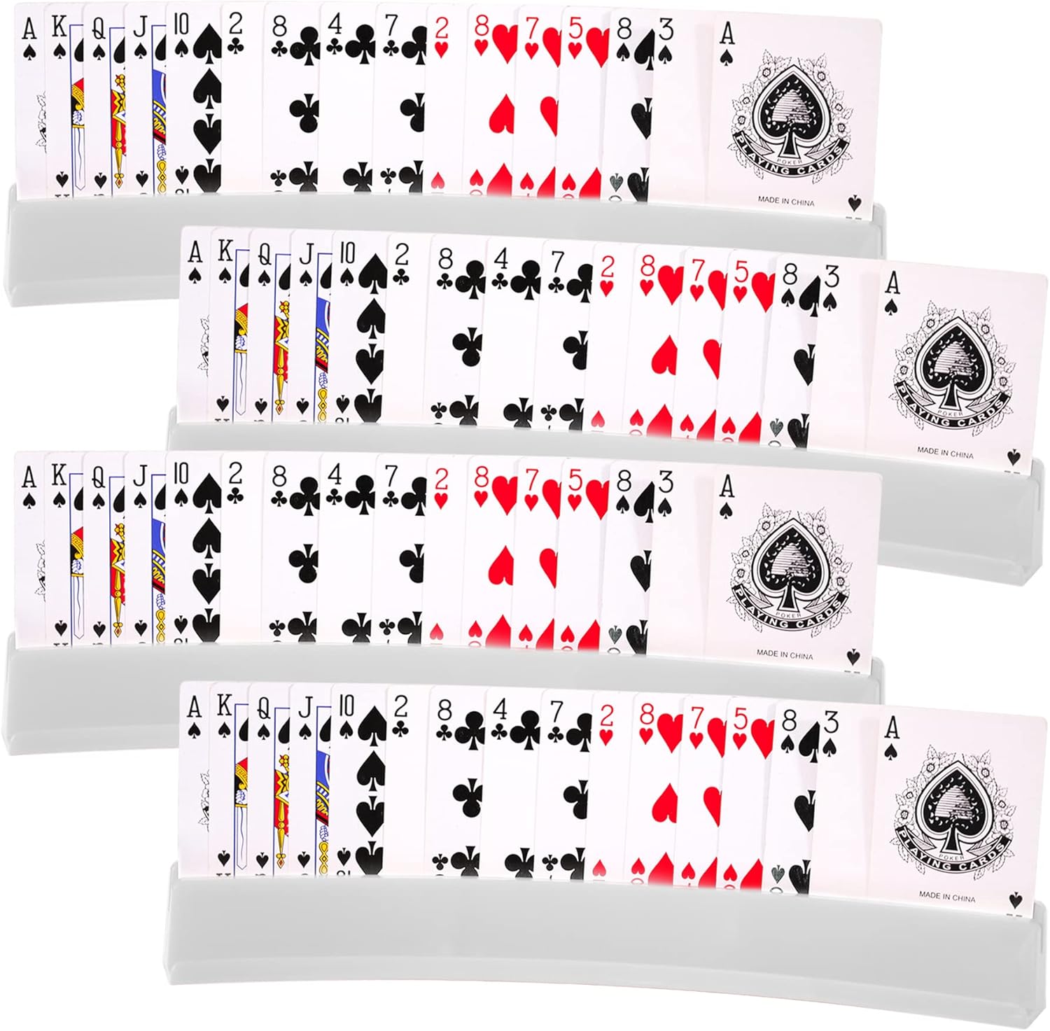 (Set of 4) Playing Card Holder for Kids Seniors, Domino Holder, Plastic Hands Free Cards Holders for Canasta, Poker Parties, Dominoes (White)