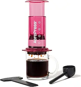 AeroPress Clear Pink Coffee Press, prensa francesa multifuncional, cafeteira manual estilo espresso e pour-over, preparo em 2 minutos, cafeteira portátil pequena para viagem e acampamento