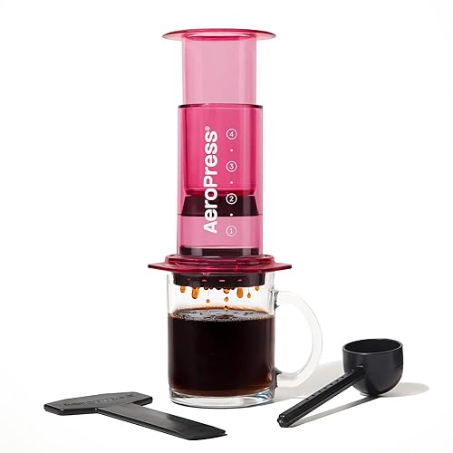 AeroPress Clear Pink Coffee Press - All-in-One French Press, Pour-Over & Espresso Style Manual Brewer, 2 Min Brew for Less Bitterness, More Flavor, Small Portable Coffee Maker, Travel & Camping