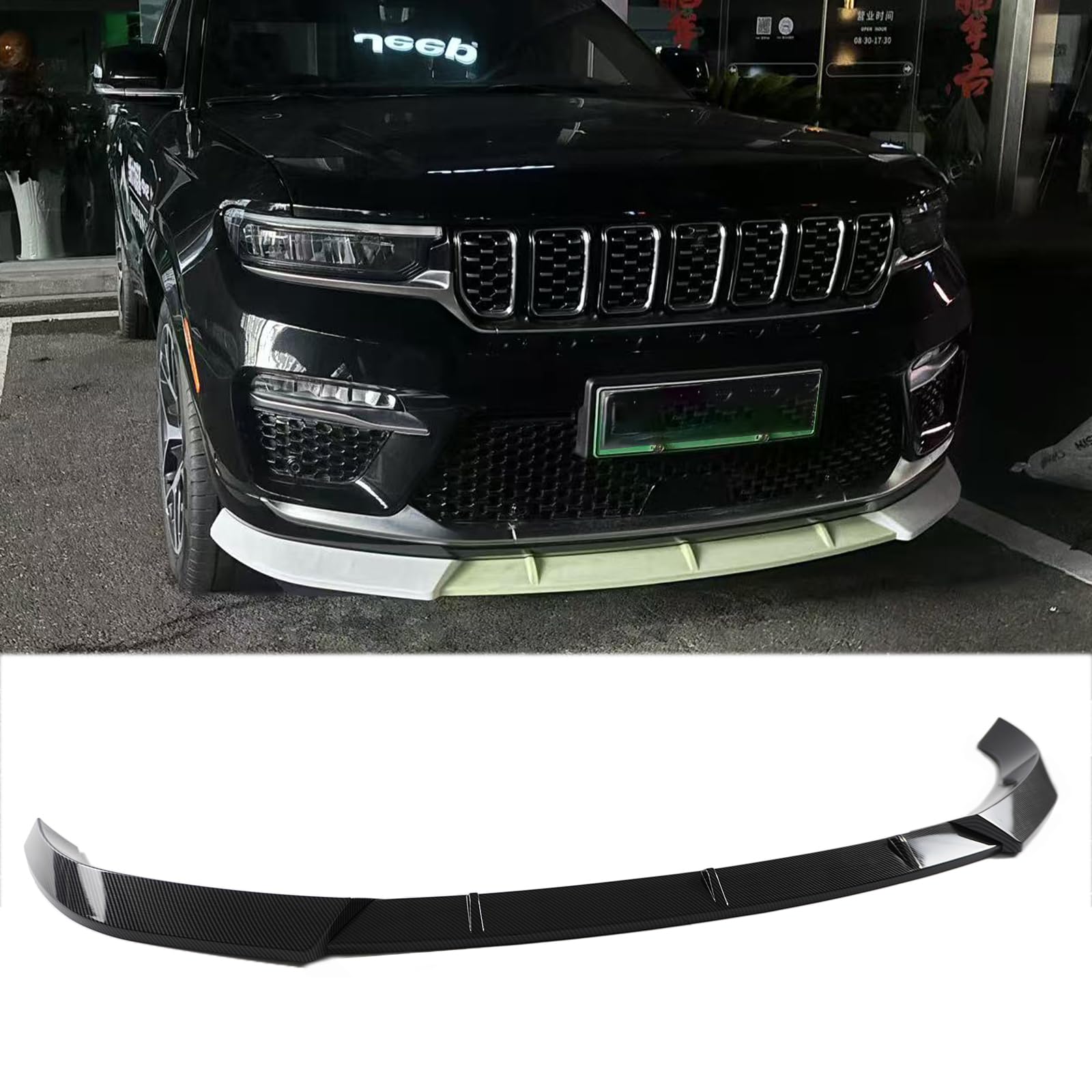 3 Pieces Front Lip for Jeep Grand Cherokee WL 2022-2025 Front Bumper Splitter Spoiler ABS Plastic (Carbon Fiber Paint)