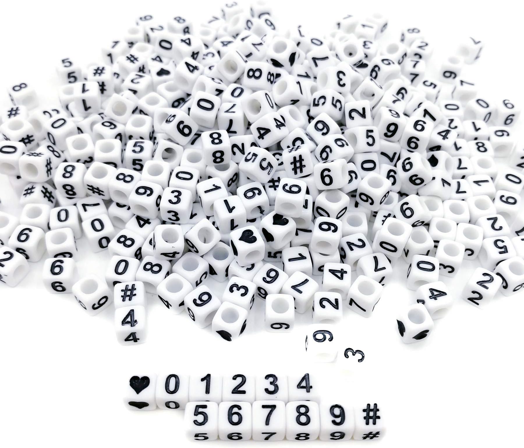 Amaney 400pcs Number Beads Square White Acrylic 6x6mm Mixed Number Beads Acrylic Plastic Cube Shape Loose Beads