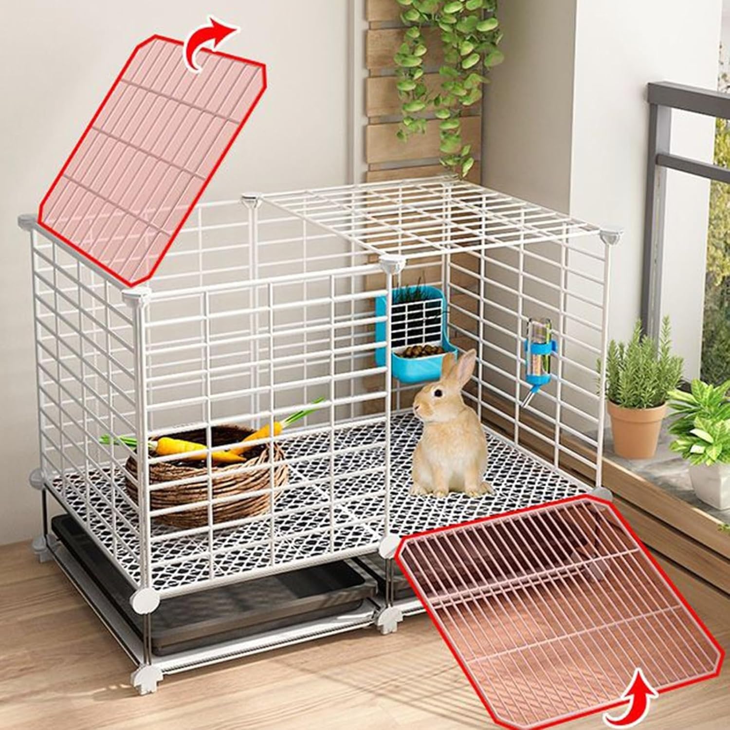 Jaulas Grandes for Conejos de Interior con Ruedas, Jaula for Aves de Corral, Bandeja extraíble y Almohadillas for Patas, for Chinchillas(White,75x39x48cm)