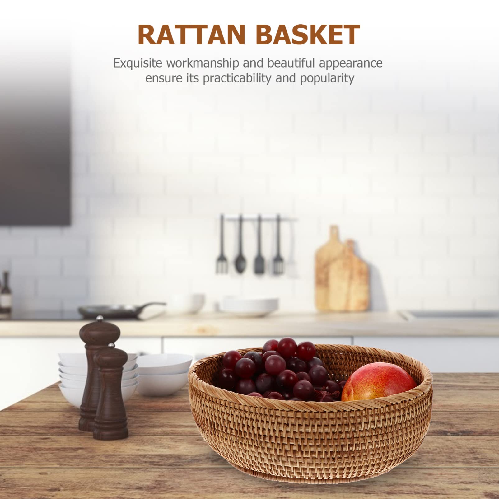 CIYODO 1pc Bread Food Cake Fruit Weaving Snack Shallow Candy Vegetable Organizer Home Baskets Wicker Rustic Serving Round Kitchen Nuts Storage Xxcm Plate Rattan Cm Sundries Handwoven