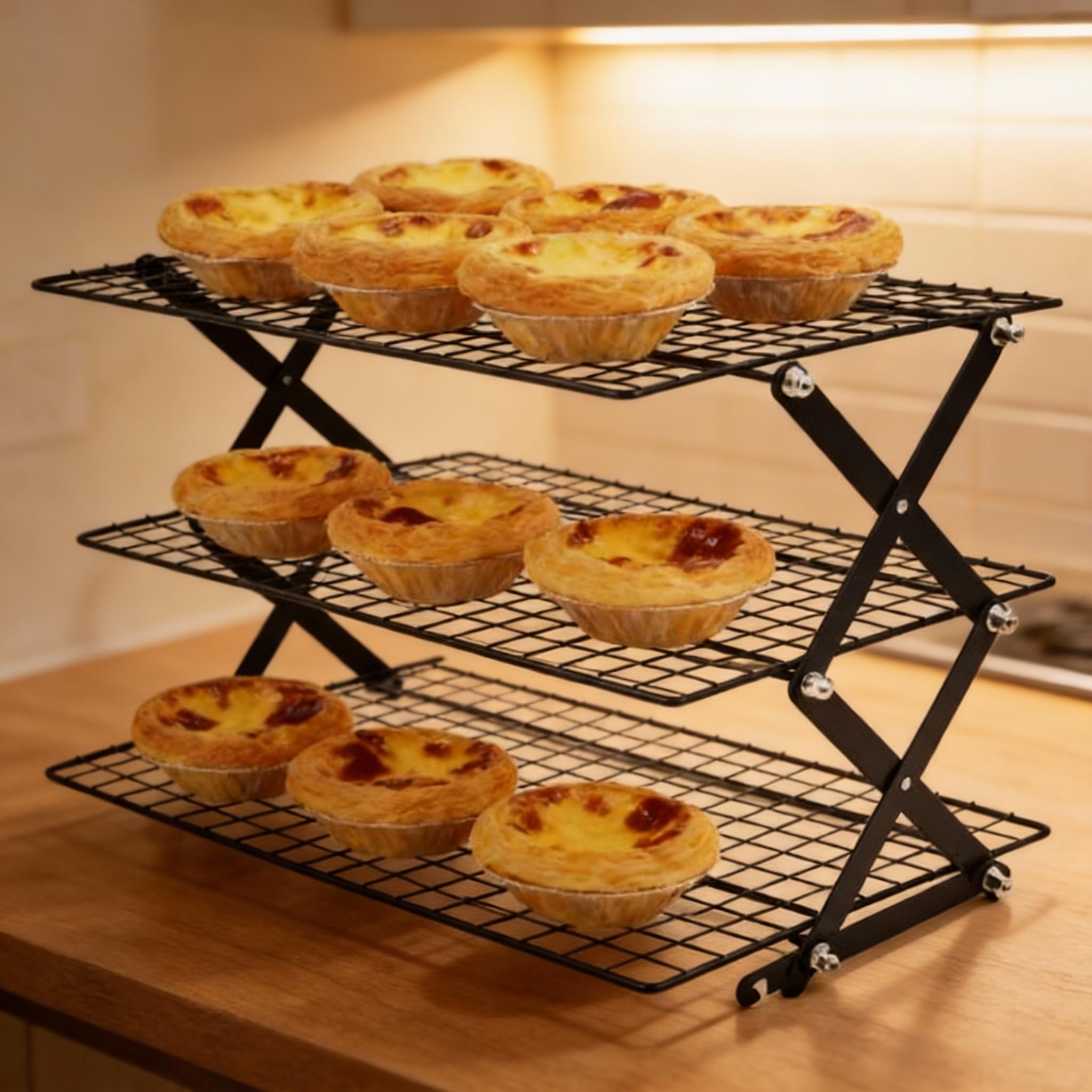 Kühlregal, zusammenklappbares Kühlregal, stapelbares Kuchenkühlregal, Küchen-Backzubehör für Brot, Kekse, Muffins (dreilagig)