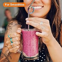 Vista 4 de uxcell 4 popotes de metal reutilizables, de acero inoxidable con forma rizada de 10.6 pulgadas para beber jugo, bebidas, bebidas frías