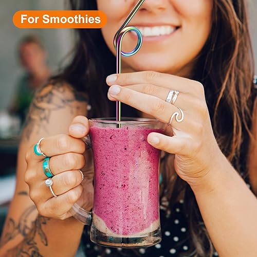 Miniatura 4 de uxcell 4 popotes de metal reutilizables, de 9.1 pulgadas, de acero inoxidable con forma rizada para beber jugo, bebidas, bebidas frías (0.236
