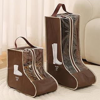 2 Pack Waterproof Boot Storage Bags, 2.87" Extra Wide Opening, Durable Fabric, Foldable and Portable for Travel or Home, Fits All Tall and Short Boots for Women and men(Brown)