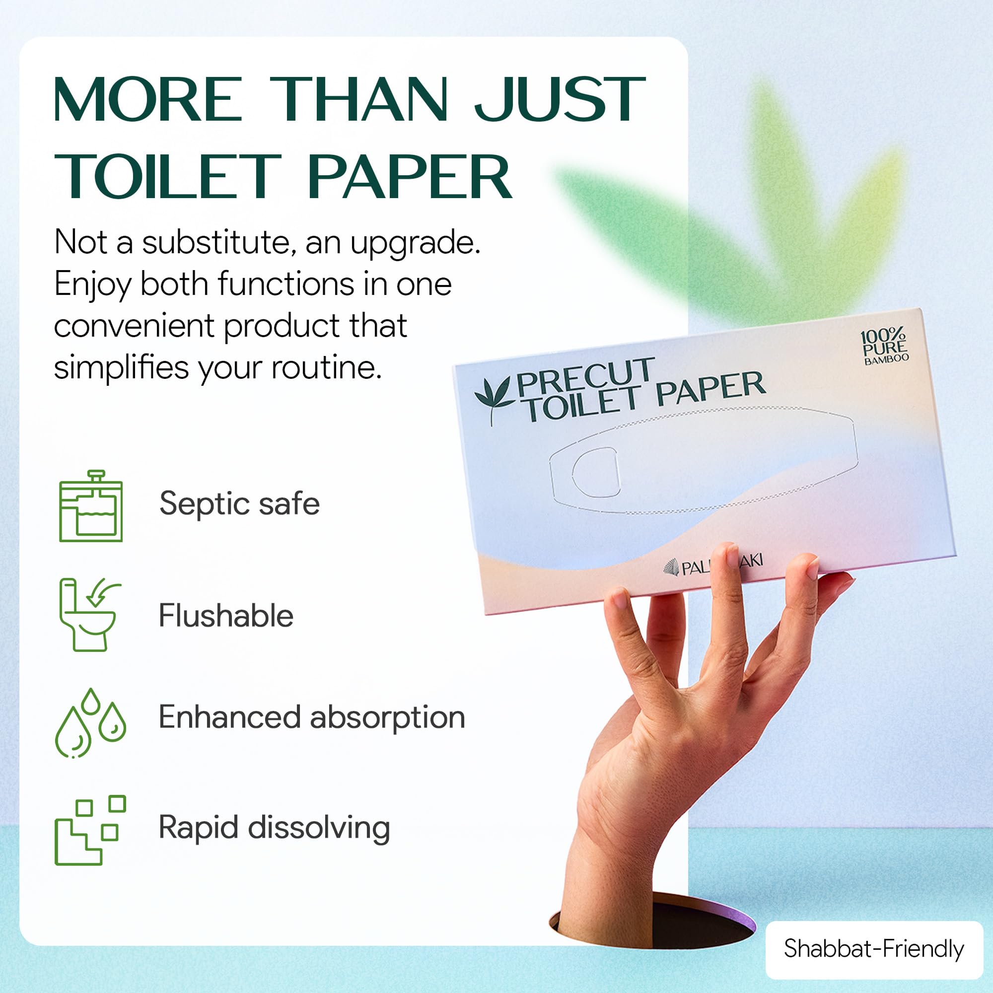 Palm Naki Papel higiénico precortado en caja, 100 % bambú, 3 capas, 125 hojas por caja, paquete de 3, papel higiénico de disolución rápida, apto para sépticos en formato de pañuelos faciales para