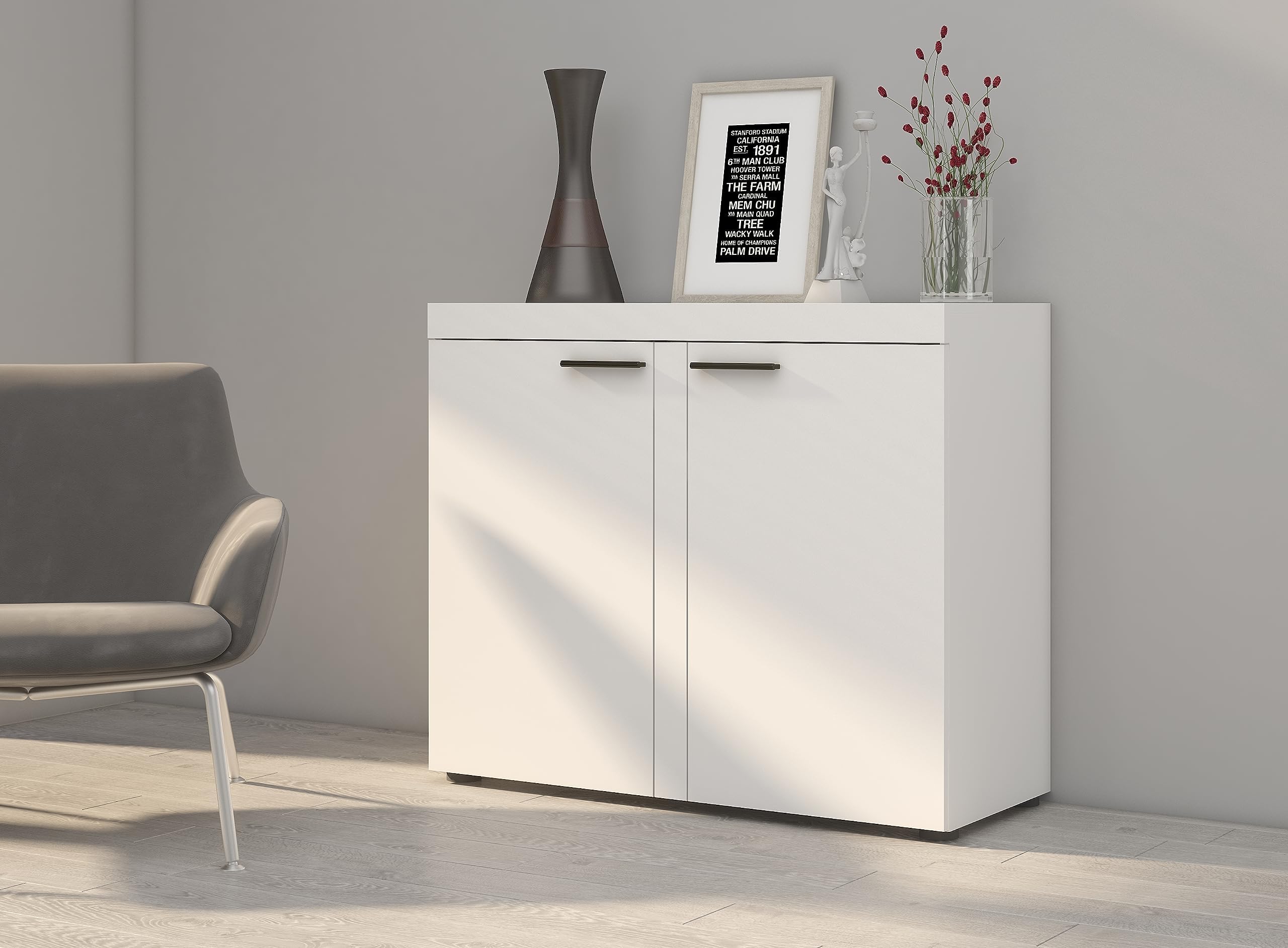 Rvjiahe Sideboard 160x80x40cm - Kommode Mit 4 Türen & Goldenen Griffen Weiß