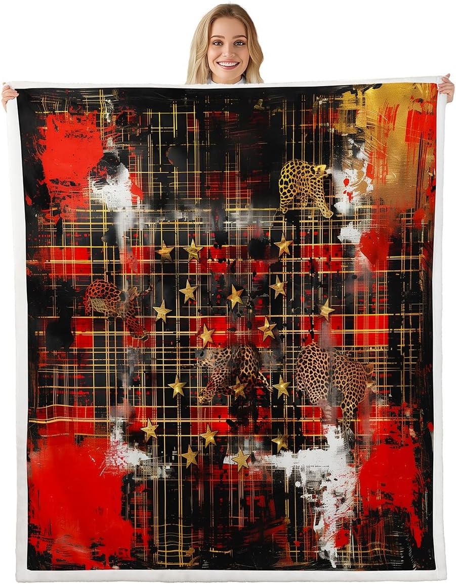 Geometric Fleece Blanket,Modern Abstract Green Black Hippie Graffiti Plush Blanket for Kids Teens,Lovely Room Decor,Simple Circles Stripes Lines Patchwork Flannel Blanket,Twin 60"x80"