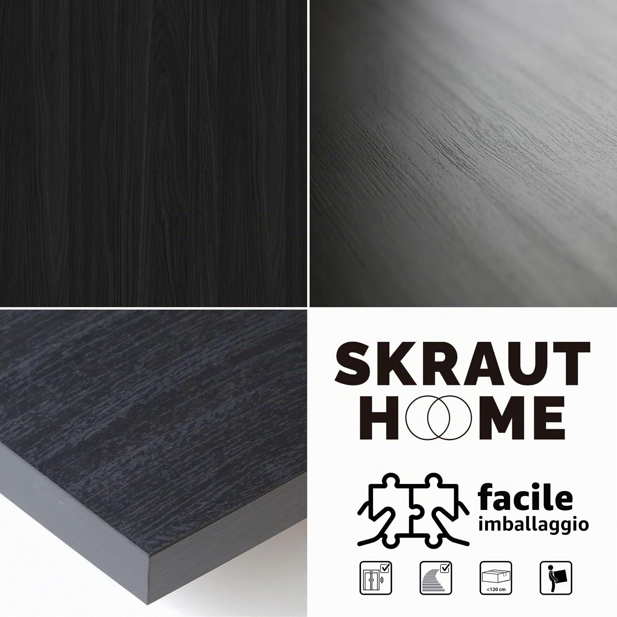 Skraut Home - Tavolo da pranzo | 10 posti | 200 | Robusto e stabile grazie alla sua struttura e alle gambe solide | Ideale per le riunioni di famiglia | Nero | Stile industriale