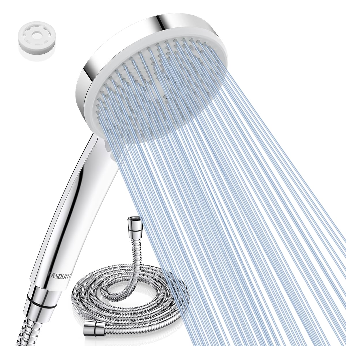 FASDUNT Duschkopf mit Schlauch 2M Wassersparend Duschkopf (Wassereinsparung von 49%), 5 Strahlarten, 200% Druckerhöhungseffekt, 9,5 L/min Durchfluss zur Senkung der Wasserkosten