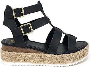 SODA Topshoe Avenue Embassy Open Toe Ankle Gold Strap Espadrille Sandal Platform