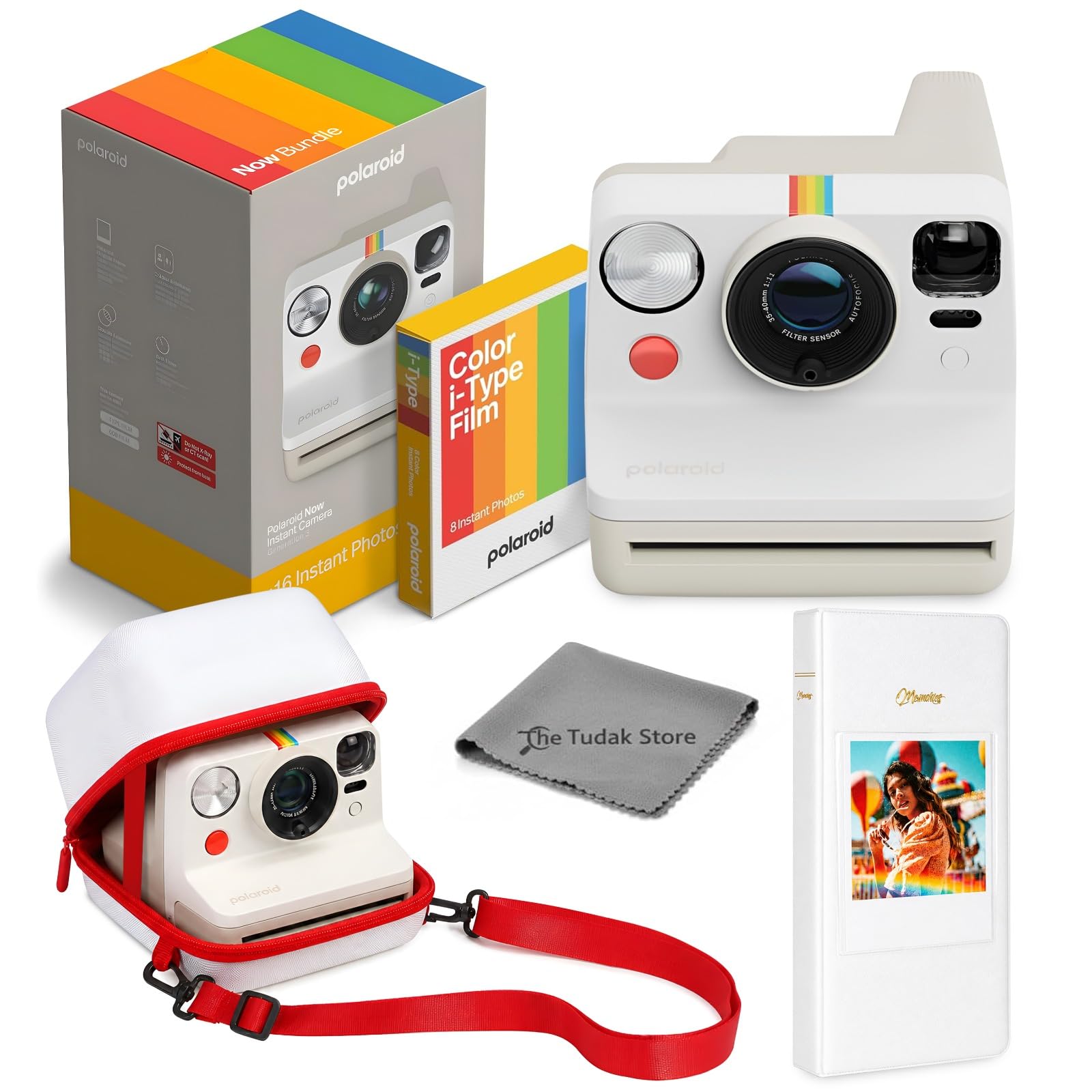 Polaroid Now 3rd Generation i-Type Instant Film Camera, Pebble White+ 8 Color Film Photos + Tudak Accessories Bundle, Incl. Compatible Carrying Case, 64-Pocket Photo Album & Microfiber Cleaning Cloth-image-37