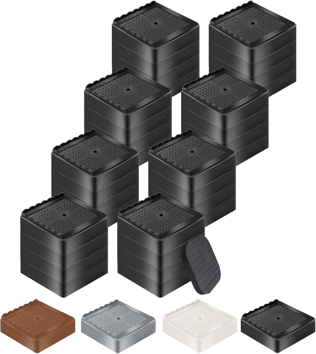 Furniture Risers, 8 Pack Bed Risers with Non-Slip Grip and Heavy Duty Support, 1 Inch 2 Inch 3 Inch 4 Inch Height Lift for Couch, Sofa, Table, Desk, Chair, Refrigerator - Black, 1+1+1+1 Inch