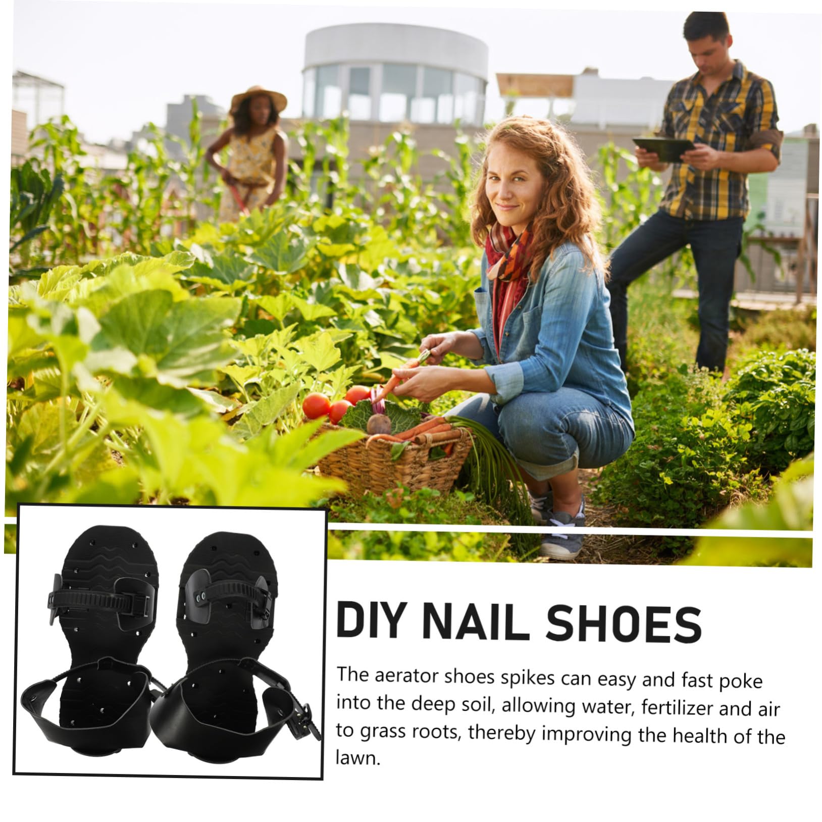 TOYANDONA Zapatos Aireadores de Césped Correas Ajustables y Clavos de PU para Jardinería, Herramienta Manual para Airear Suelo en Jardín, Negro