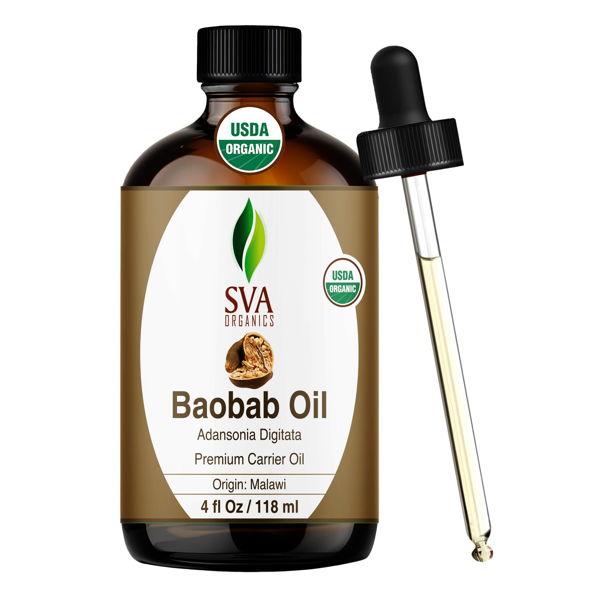 Baobab Oil Organic USDA 4 Oz Pure Natural Unrefined Oil for Smooth Skin, Moisturizer, Hair Care, Long Hair, Nails, Hand, Foot & Body Massage