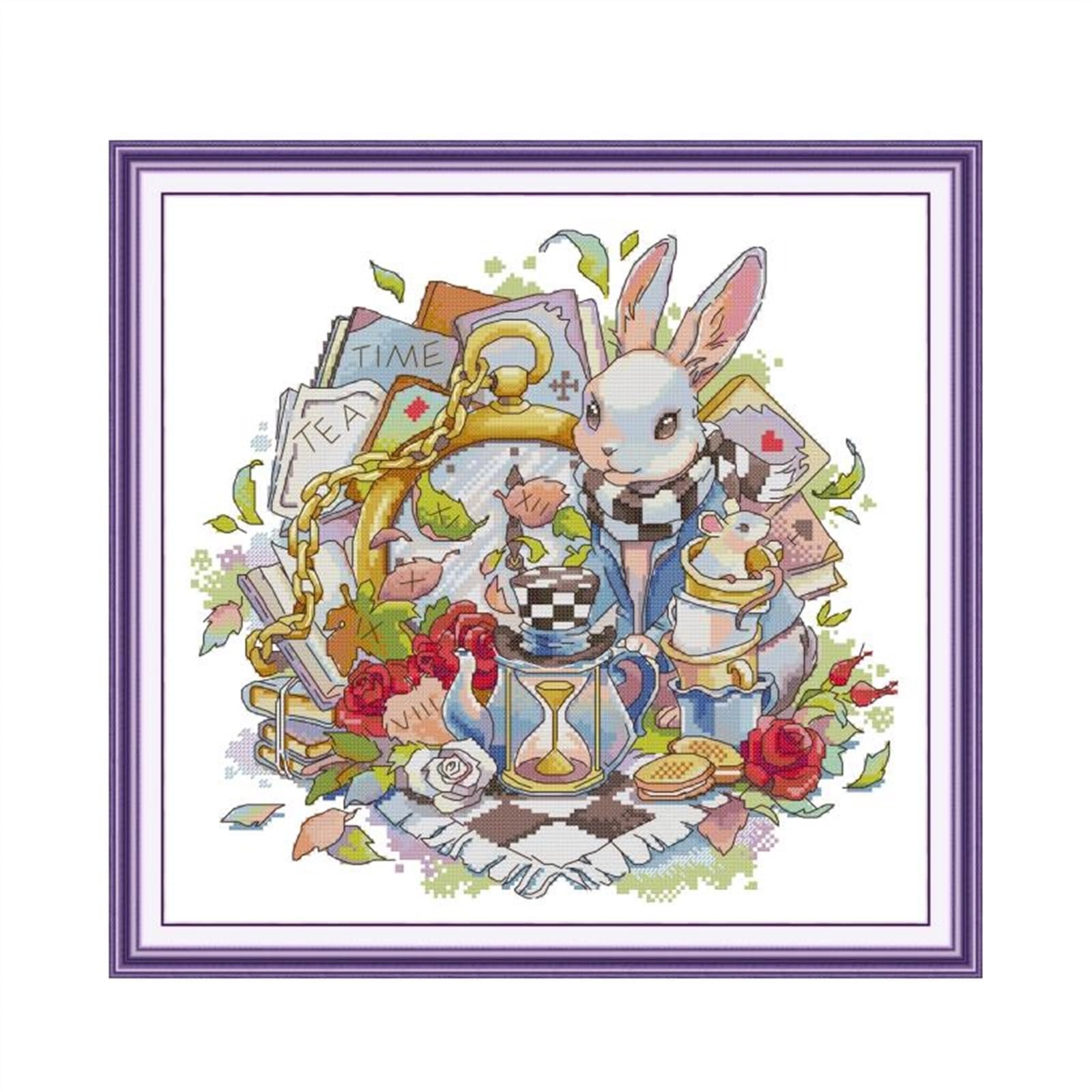 Kit point de croix lapin et sablier 11ct, le cadeau artisanal idéal