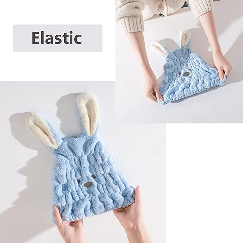 Miniatura 6 de mdoahny Toalla de microfibra para el cabello para niños, niñas o mujeres, paquete de 2 lindas herramientas de baño de pelo de conejo de secado