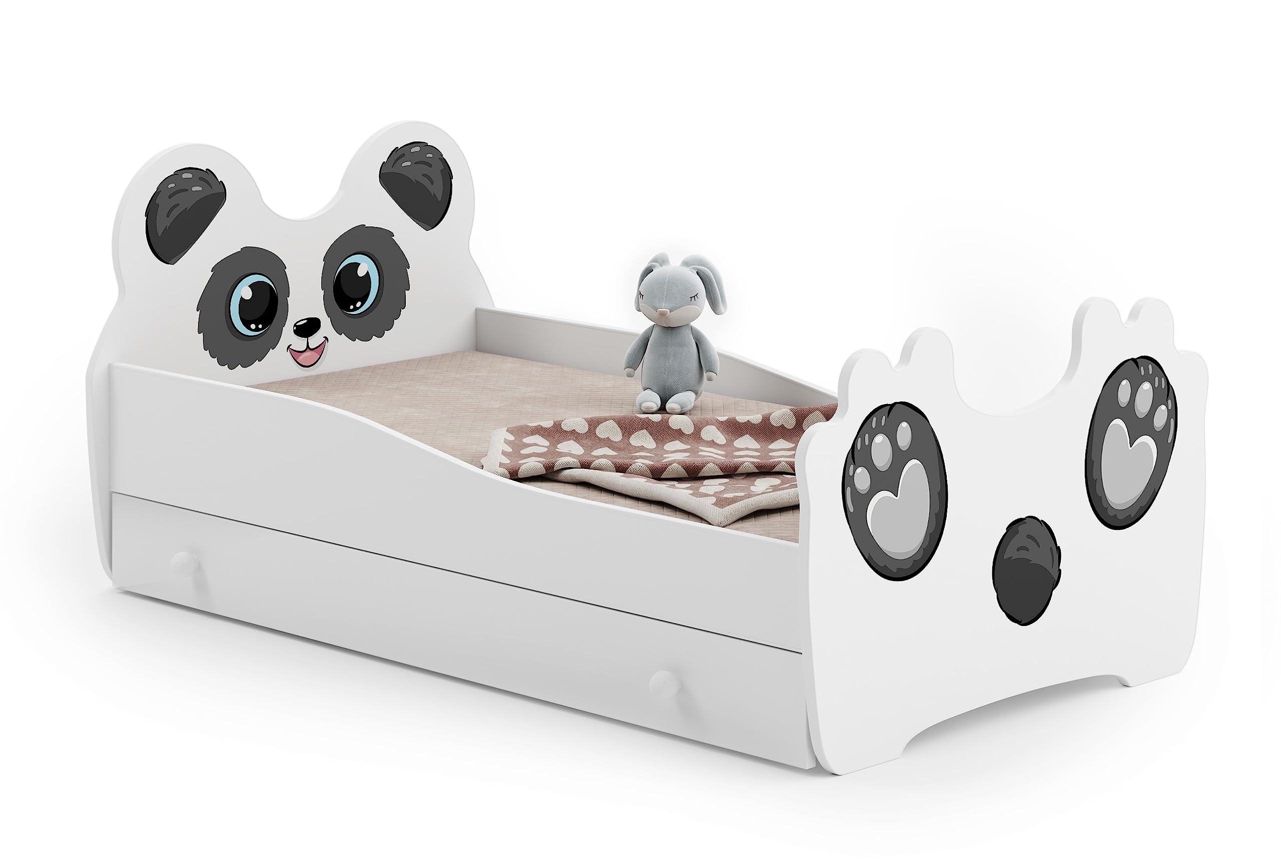 KOBI Kinderbed LUK Wit | 140x70 | met ladeopslag | Jongensmeisjesbed Kinderbedden | met een matras en een frame | de Babykamer | Eenpersoonsbed met reling