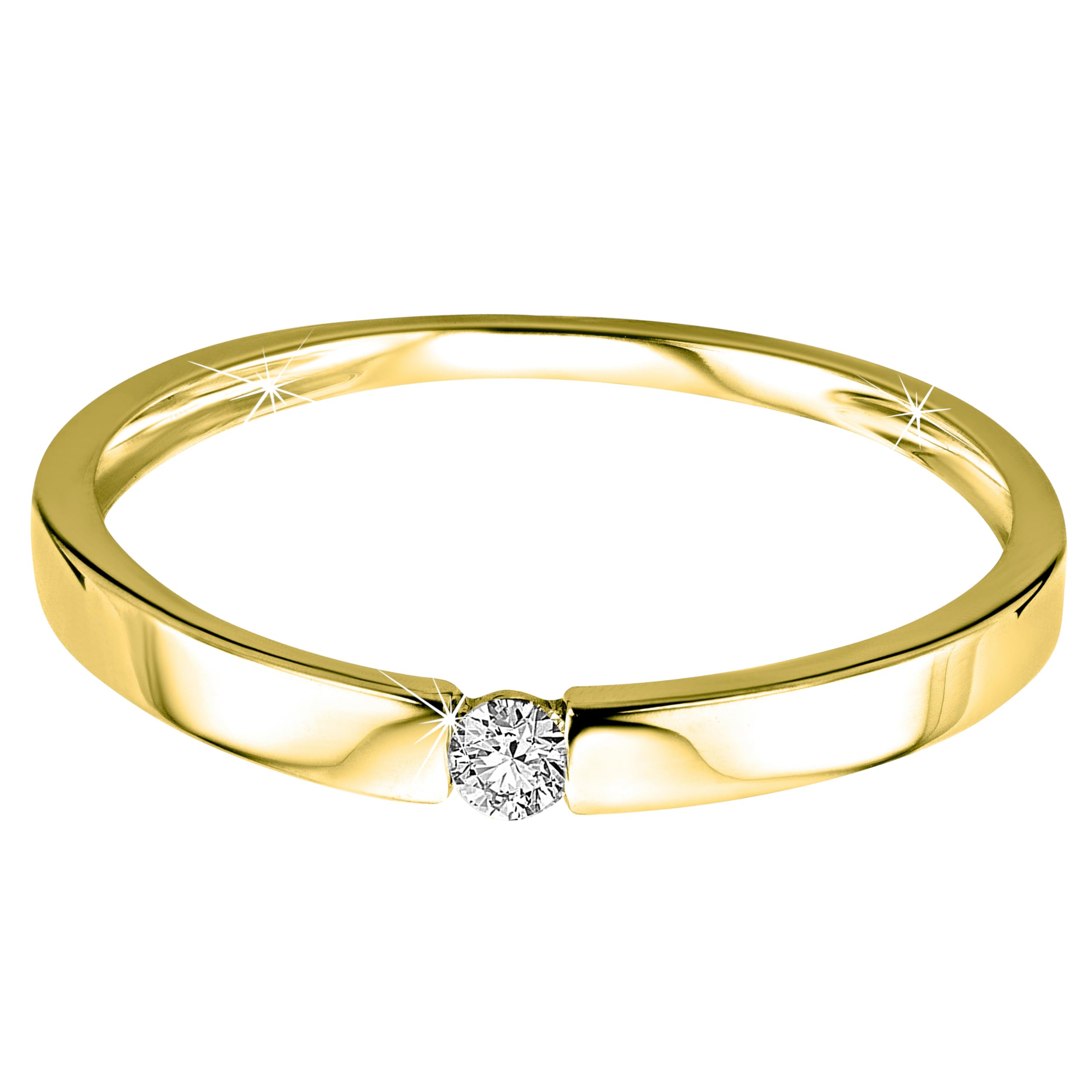 Orovi Bague Femme, Bague de Fiançailles en Or Blanc ou en Or Jaune Bague Solitaire avec Diamants 0.05crt 9 Carat / 375 Or Bijoux Bague