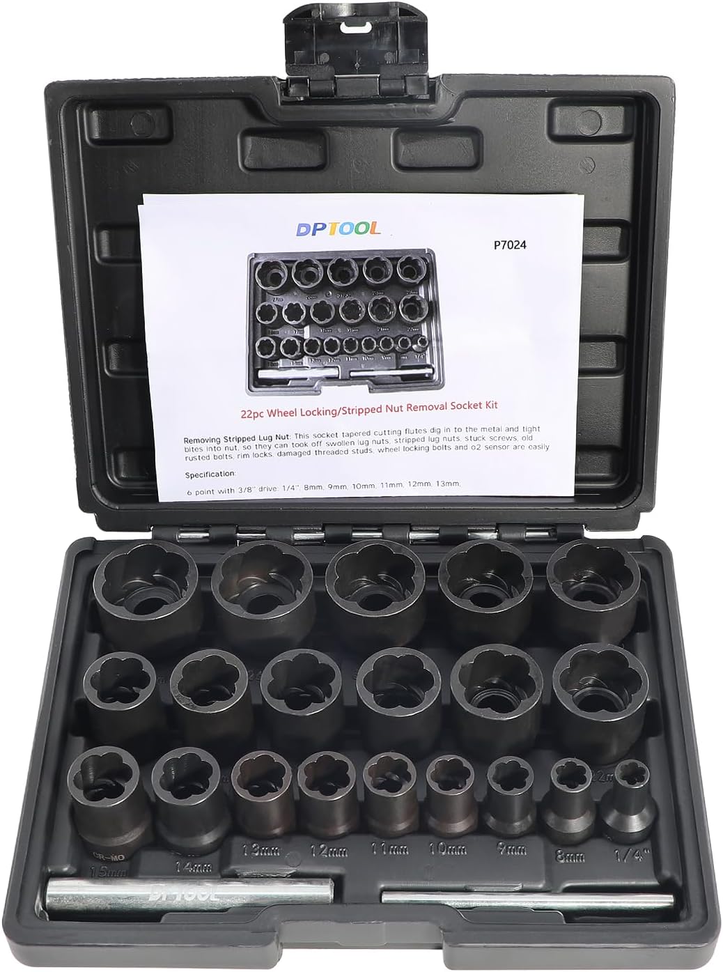 DPTOOL 22 Piece Bolt Nut Extractor Set, 1/2" and 3/8" Drive Impact Lug Nut Remover Socket Tool, Wheel Lock Removal Kit for Extracting Damaged, Stripped Frozen Nuts & Screws Twist Socket Set
