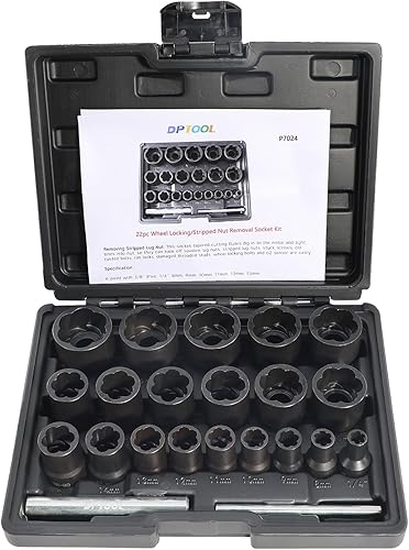 DPTOOL Juego de 22 extractores de tuercas de perno de 12 pulgada y 38 pulgadas, herramienta de extracción de tuercas de impacto, kit de extracción